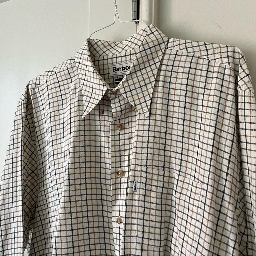 Tan, Brown and Grey Barbour XL Comfort Fit Button Down Shirt